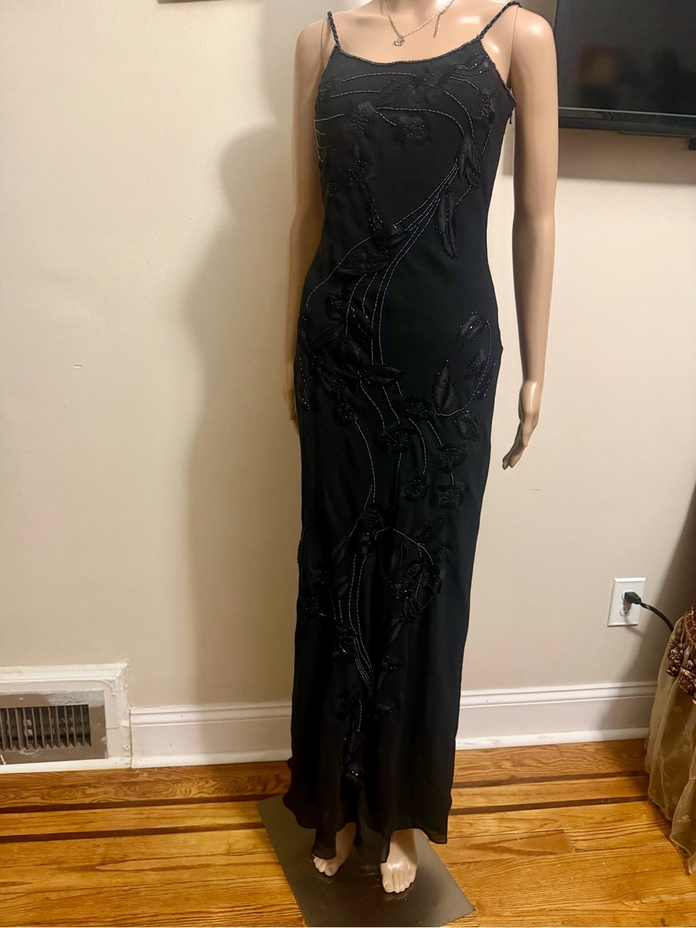 Black Beaded Slip Evening Dress